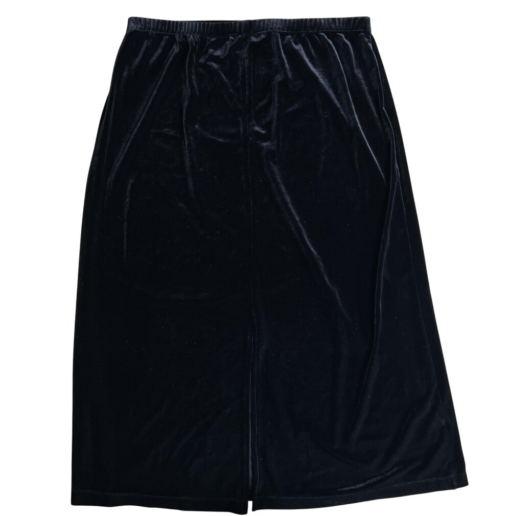 Units Skirt Womens XL Black Velvet Midi Lined Stretch Elastic Waist Slit